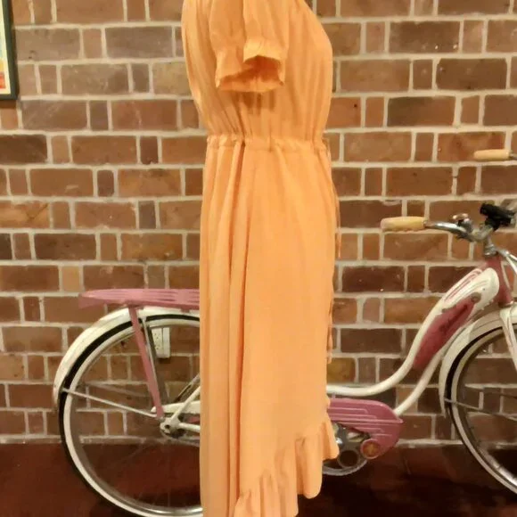 Beautiful π Peachy Orange Off Shoulder Or On Cinch Waist Semi Hi-Low Dress π - Picture 5 of 16